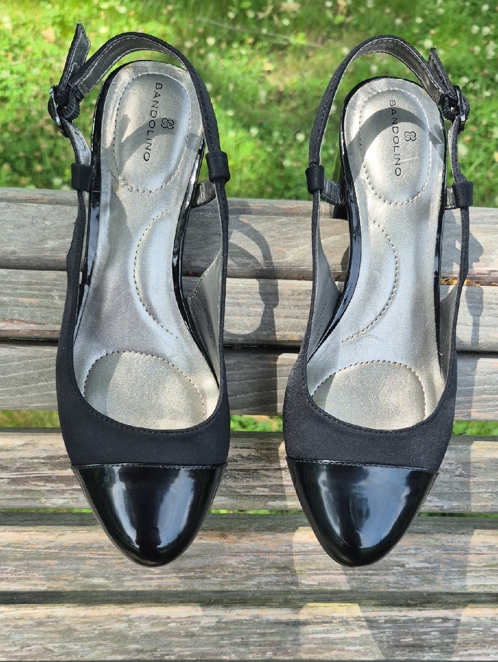 Bandolino Black Two-Tone Slingback Pumps with Patent Toe